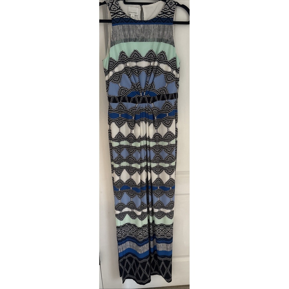 Donna Morgan Maxi Dress Womens Blue Black Stripe Sleeveless Stretch Mod Boho 6